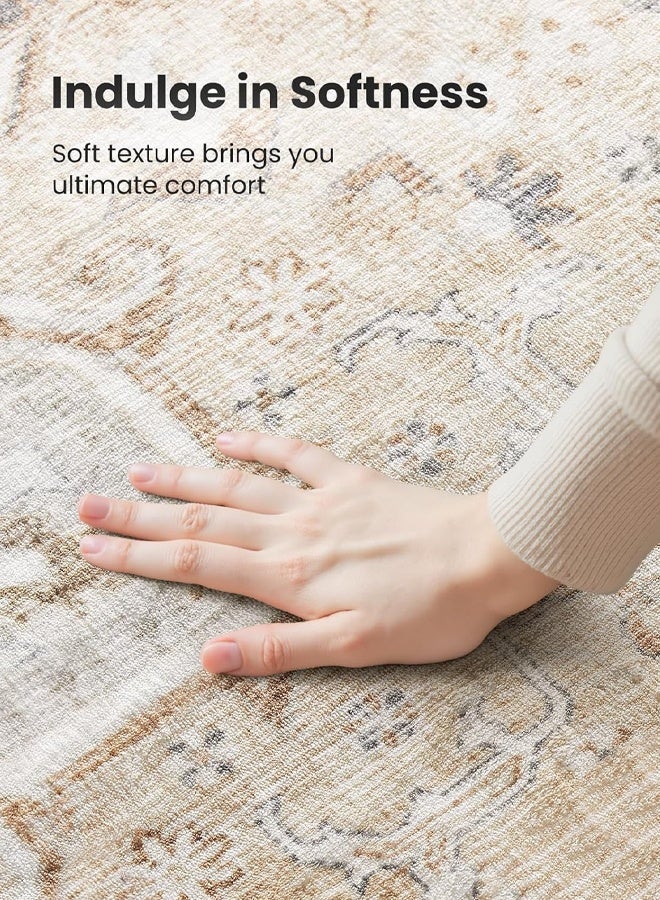 Optico Area Rugs for Living Room, Machine Washable Non Slip Vintage Rugs, Vintage Non-Slip Thin Large Size Beige Area Rug Low Pile Lightweight Chenille Print Rug for Bedroom, Dining Room, Home Office - Image 3